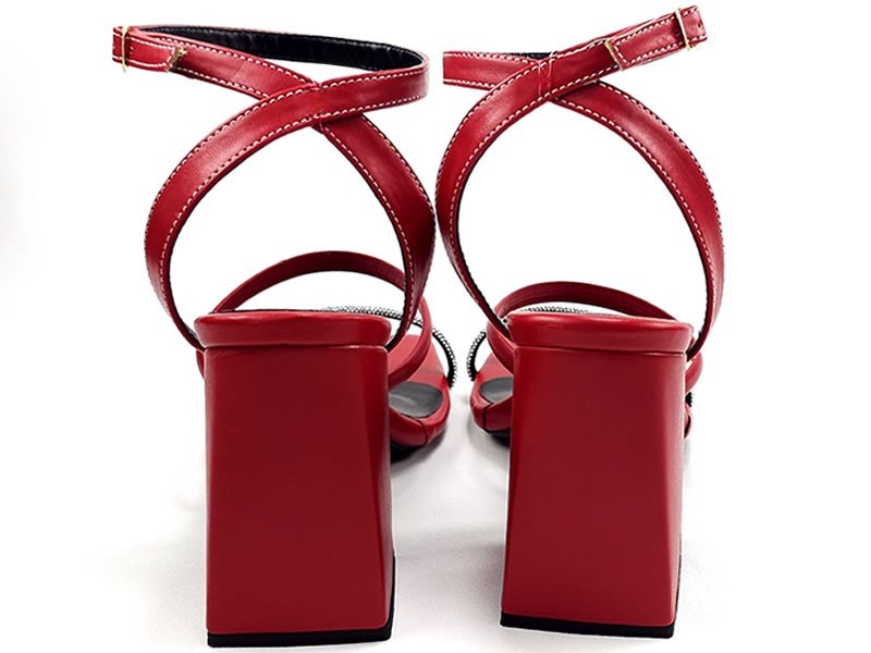 Saltos Sandália Feminina Cs Vermelho Strass Infinity Salto Bloco 8,5cm