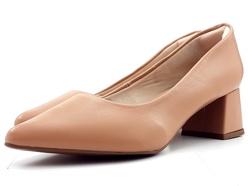 Saltos Scarpin Cs Nude Clássico Salto Bloco 5,5cm Bico Fino