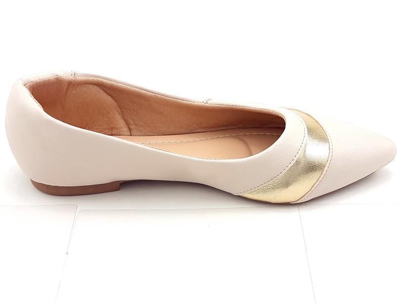 Sapatilhas Sapatilha Feminina Cs OffWhite Dourado Bico Fno