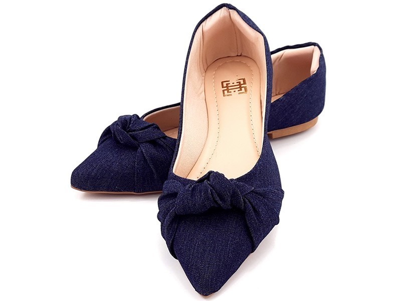Sapatilhas Sapatilha Feminina Jeans Laço Nó Bico Fino