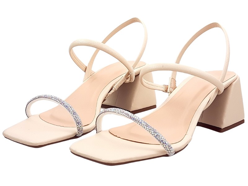 Saltos Sandália Feminina Cs Creme Strass Infinity Salto Bloco 6cm