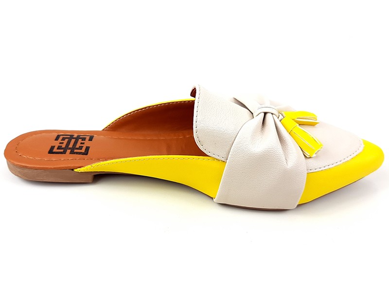 Sapatilhas Mule Feminino Cs Solar Offwhite Laço Bico Fino