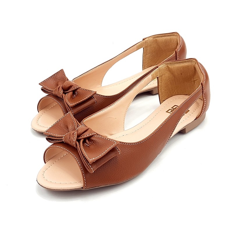 Sapatilhas Sapatilha Peeptoe Cs Caramelo Laço Bico Redondo