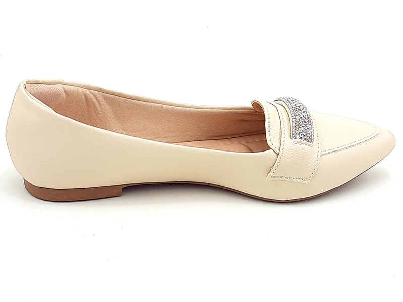 Sapatilhas Sapatilha Mocassim Cs Creme Infinity Strass Bico Fino