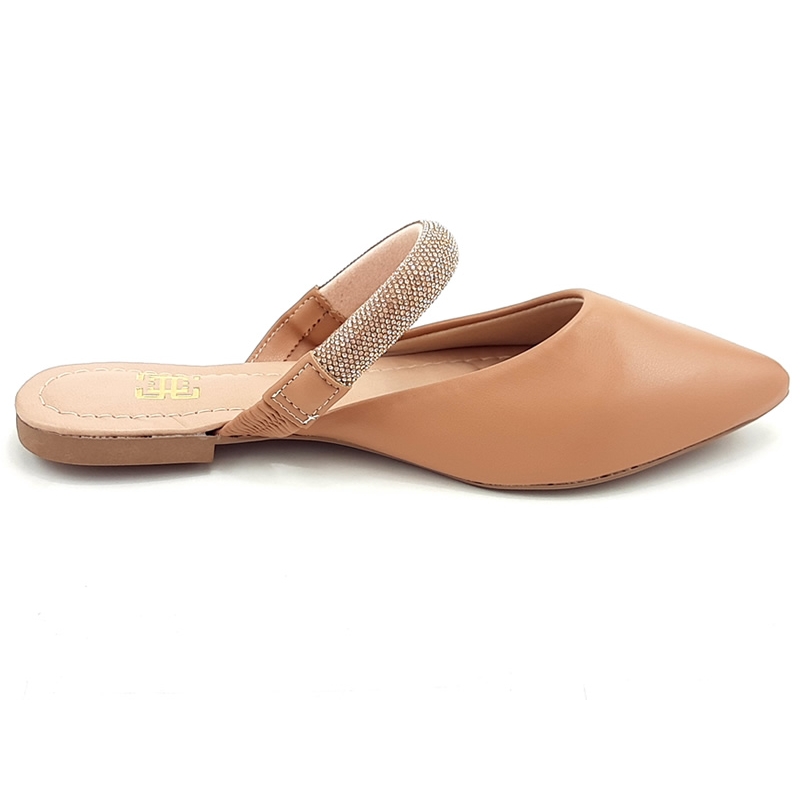 Sapatilhas Mule Feminino Cs Nude Infinity Strass Laço Bico Fino