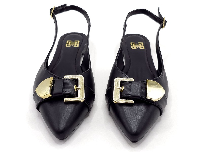 Sapatilhas Slingback Enfeite Abs Fivela Preto