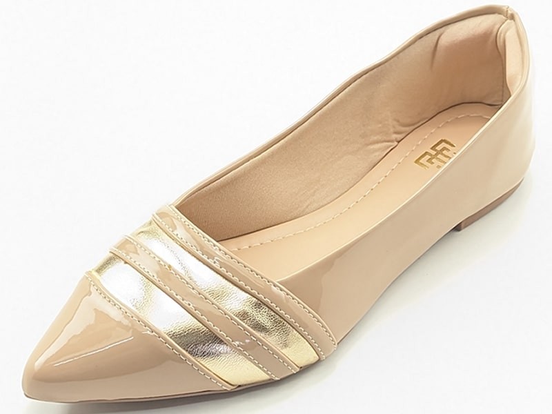 Sapatilhas Sapatilha Vz Nude Cs Dourado Bico Fino