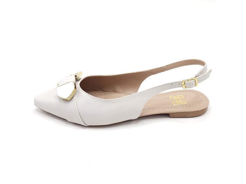 Sapatilhas Slingback Enfeite Abs Fivela Off White