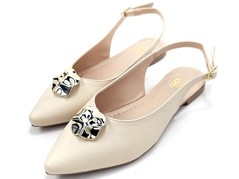 Sapatilhas Slingback Feminino Cs Creme Abs Ouro Flor