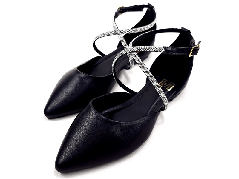 Sapatilhas Sandalia Feminina Salome com Strass Preto