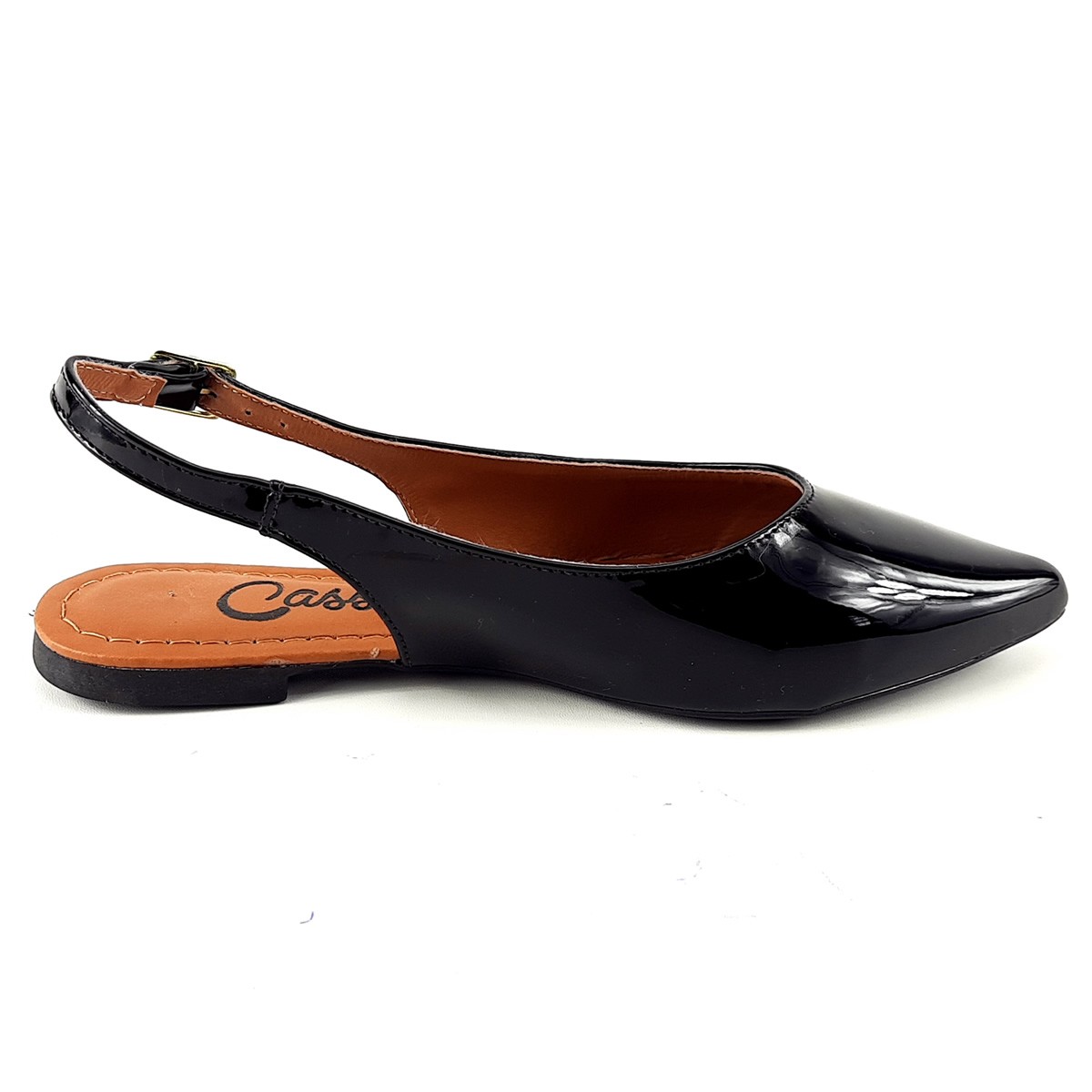 Sapatilhas Sapatilha SlingBack Verniz Preto Bico Fino