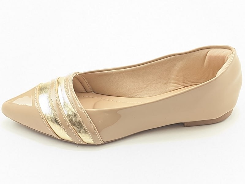 Sapatilhas Sapatilha Vz Nude Cs Dourado Bico Fino