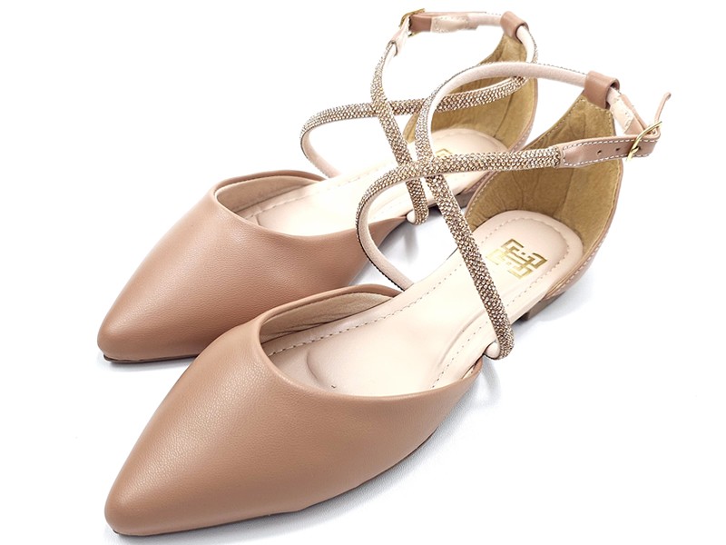 Sapatilhas Sandalia Feminina Salome com Strass Nude