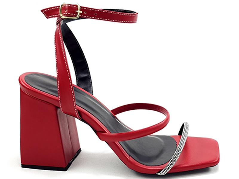 Saltos Sandália Feminina Cs Vermelho Strass Infinity Salto Bloco 8,5cm