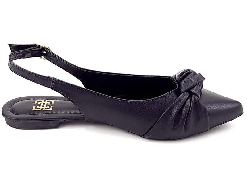 Sapatilhas Slingback Cs Preto Laço Bico Fino