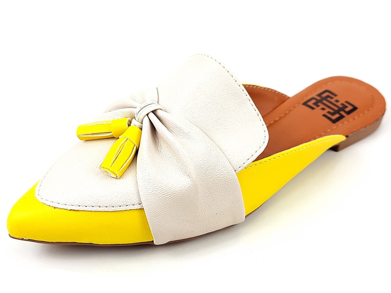 Sapatilhas Mule Feminino Cs Solar Offwhite Laço Bico Fino