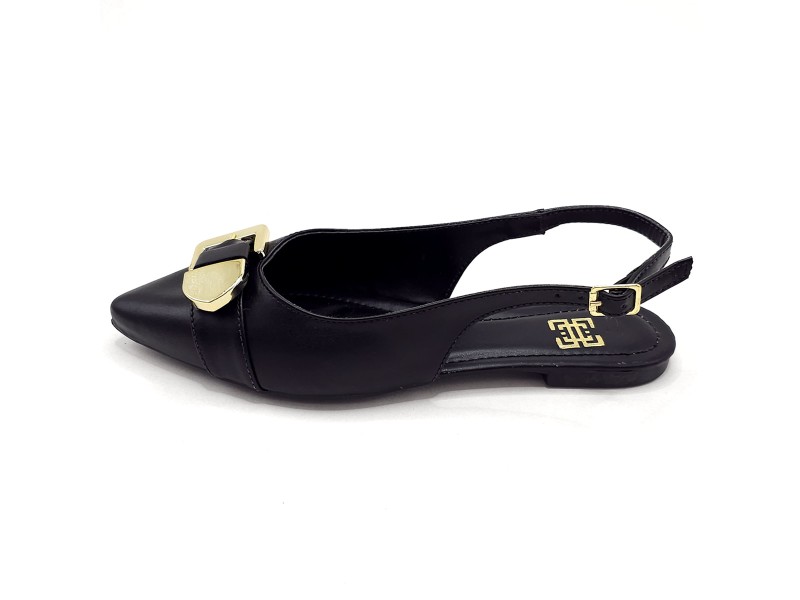 Sapatilhas Slingback Enfeite Abs Fivela Preto