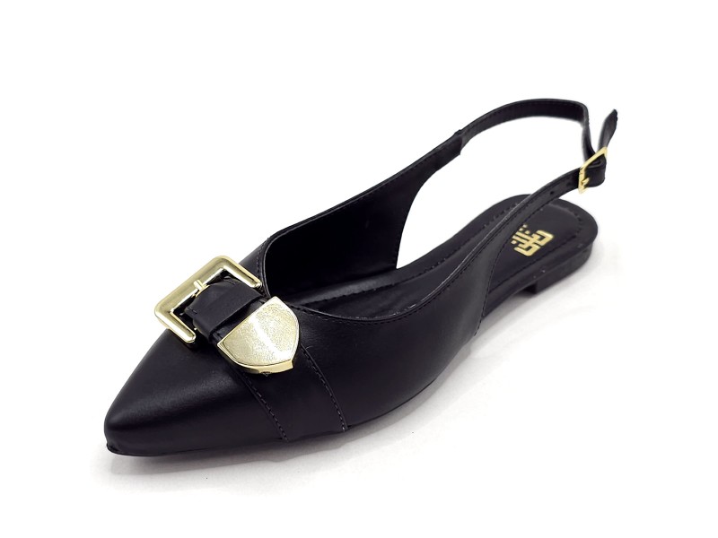 Sapatilhas Slingback Enfeite Abs Fivela Preto