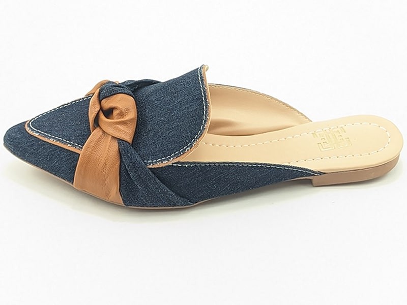 Sapatilhas Mule Jeans Cs Caramelo Laço Bico Fino