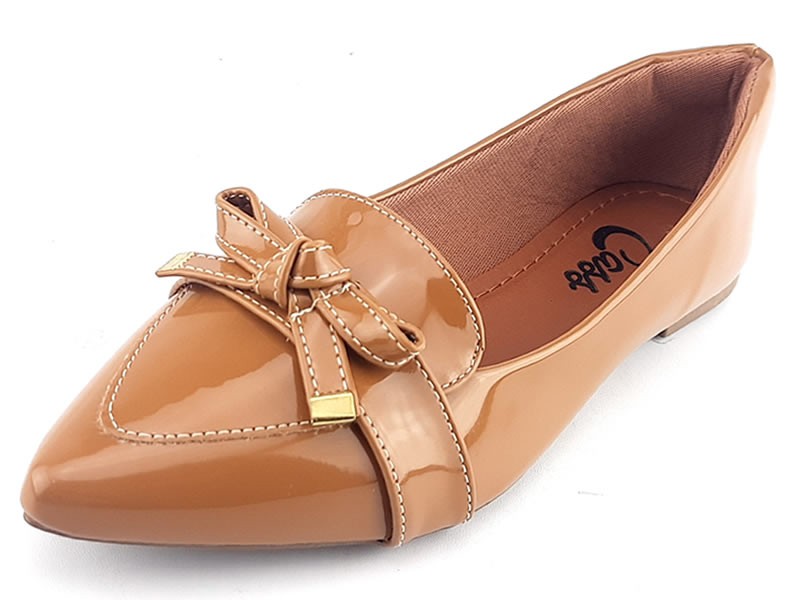 Sapatilhas Mocassim Verniz Caramelo Laço