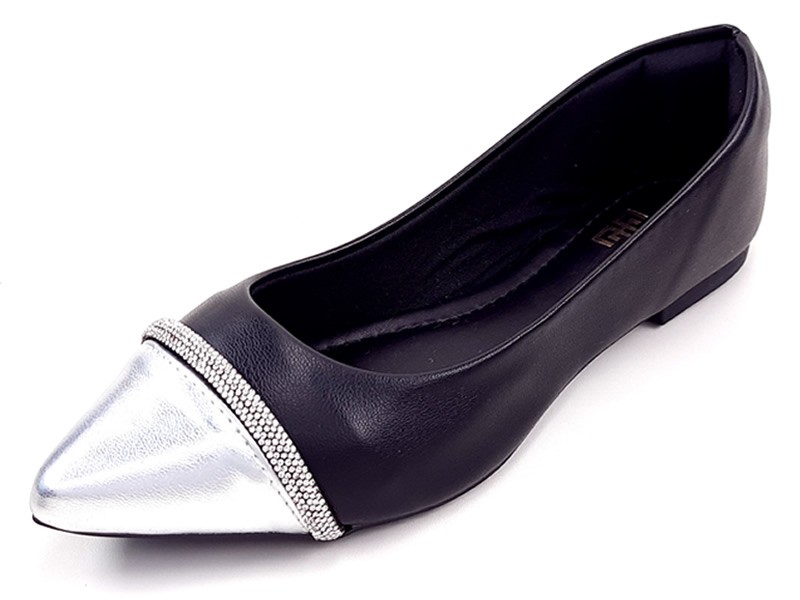 Sapatilhas Sapatilha Feminina CS Prata CS Preto Infinity Strass Bico Fino