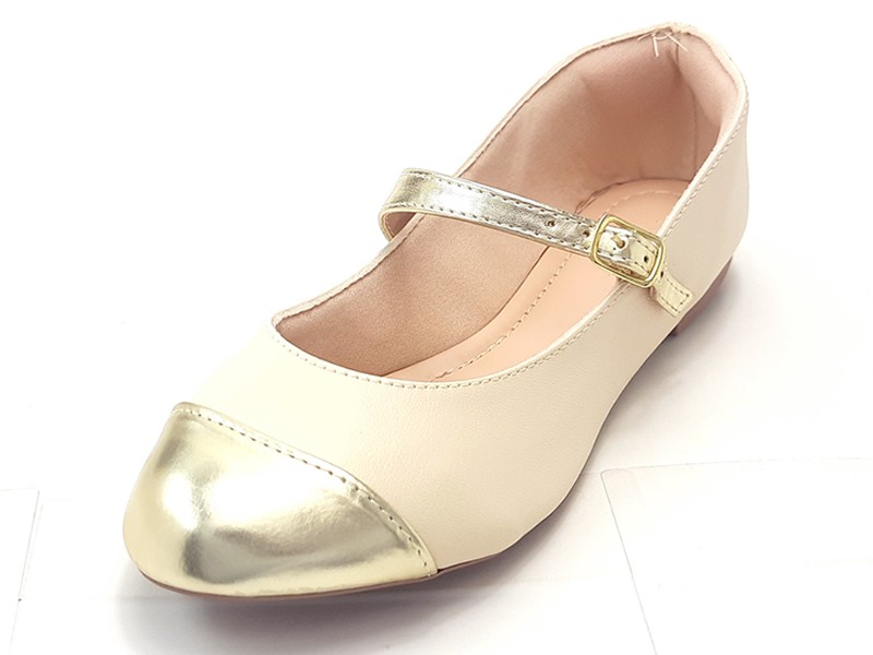 Sapatilhas Sapatilha Feminina Boneca Cs Dourado Creme Bico Redondo