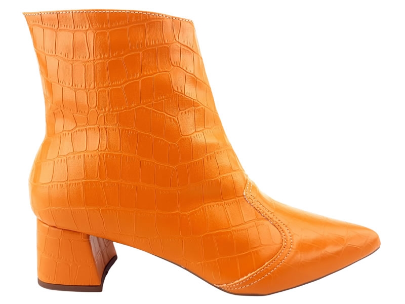 Botas Bota Croco Orange Cano Curto Bico Fino