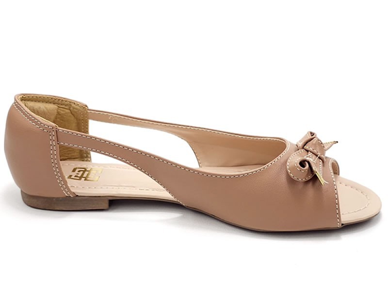 Sapatilhas Sapatilha PeepToe Cs Nude Laço Bico Redondo