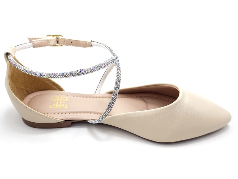 Sapatilhas Sandalia Feminina Salome com Strass Creme