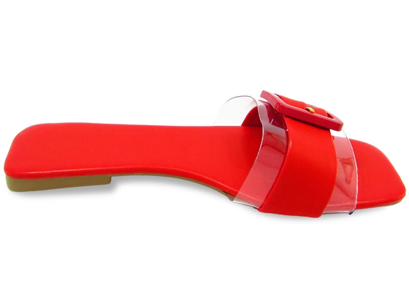 Rasteiras Rasteira Cs Vermelho Vinil Fivela