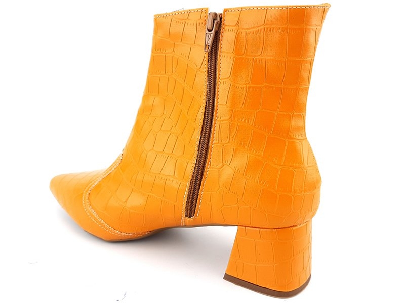 Botas Bota Croco Orange Cano Curto Bico Fino