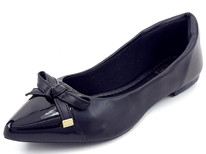 Sapatilhas Sapatilha Feminina Cs Preto Vz Lacinho Bico Fino