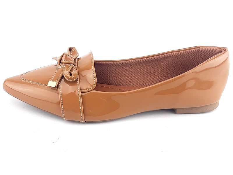 Sapatilhas Mocassim Verniz Caramelo Laço