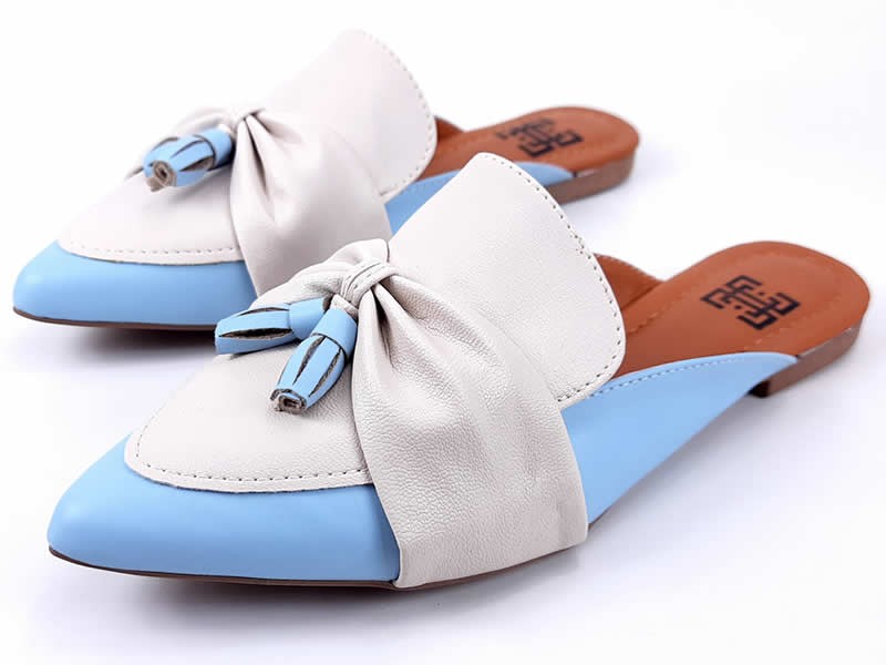 Sapatilhas Mule Feminino Cs Azul Celeste Cs OffWhite Bico Fino