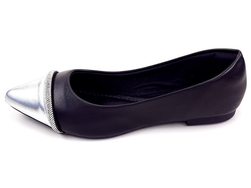 Sapatilhas Sapatilha Feminina CS Prata CS Preto Infinity Strass Bico Fino