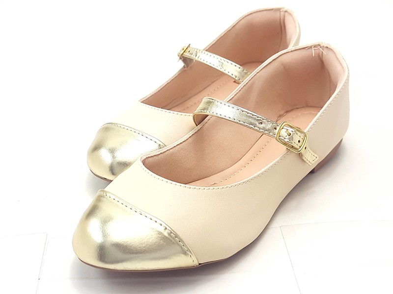 Sapatilhas Sapatilha Feminina Boneca Cs Dourado Creme Bico Redondo