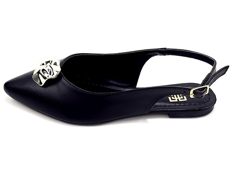 Sapatilhas Slingback Feminino Cs Preto Abs Ouro Flor