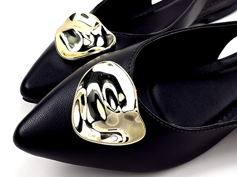 Sapatilhas Slingback Bico fino Cs Preto Abs Folha Ouro