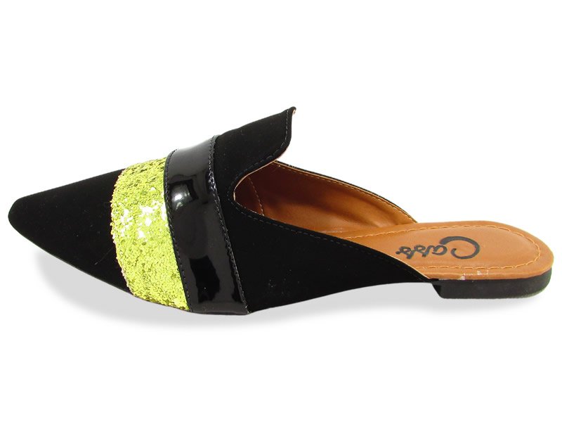 Sapatilhas Mule Nob Preto Cristal Ouro Vz