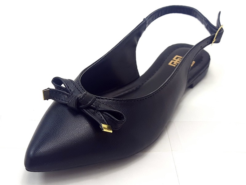 Sapatilhas Slingback Vz Preto Laço Bico Fino