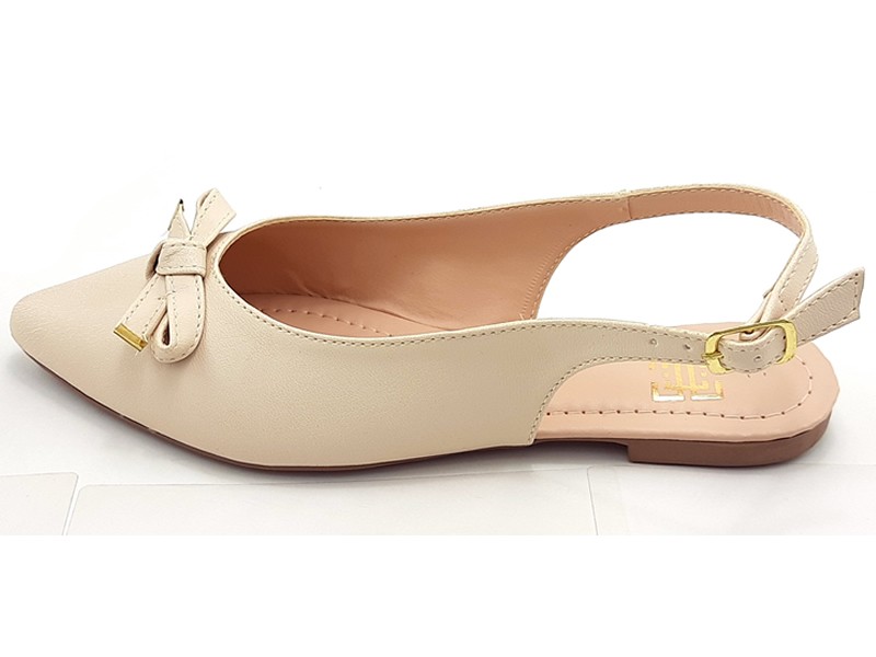 Sapatilhas Slingback Cs Creme Laço Bico Fino