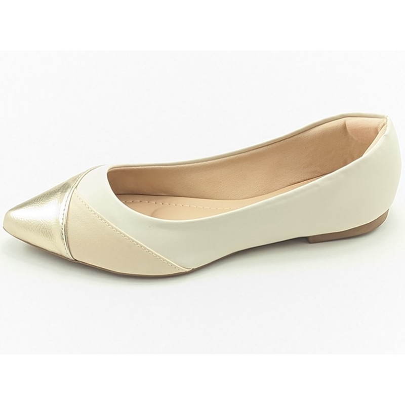 Sapatilhas Sapatilha Feminina Cs Dourado Creme Off Bico Fino