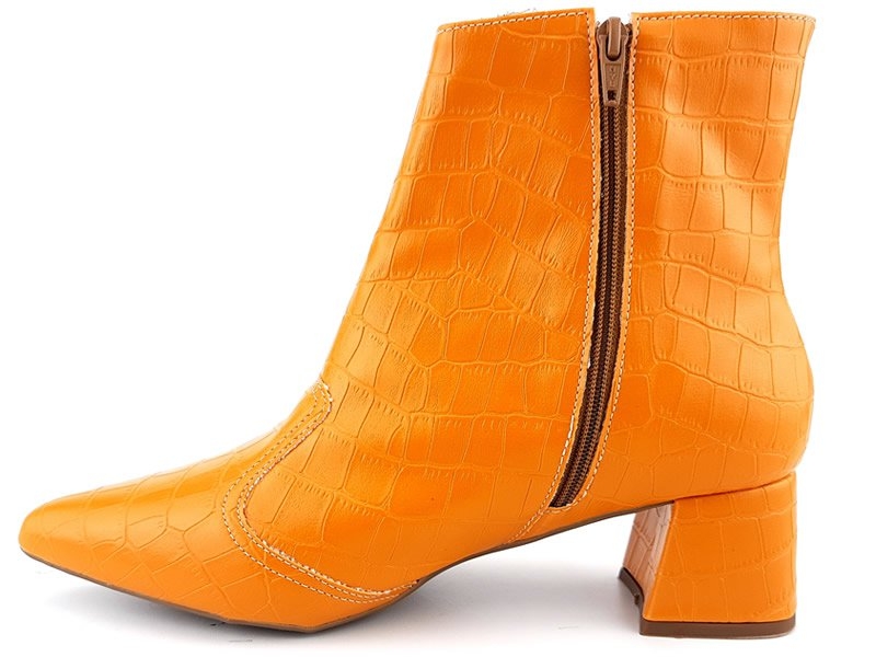 Botas Bota Croco Orange Cano Curto Bico Fino