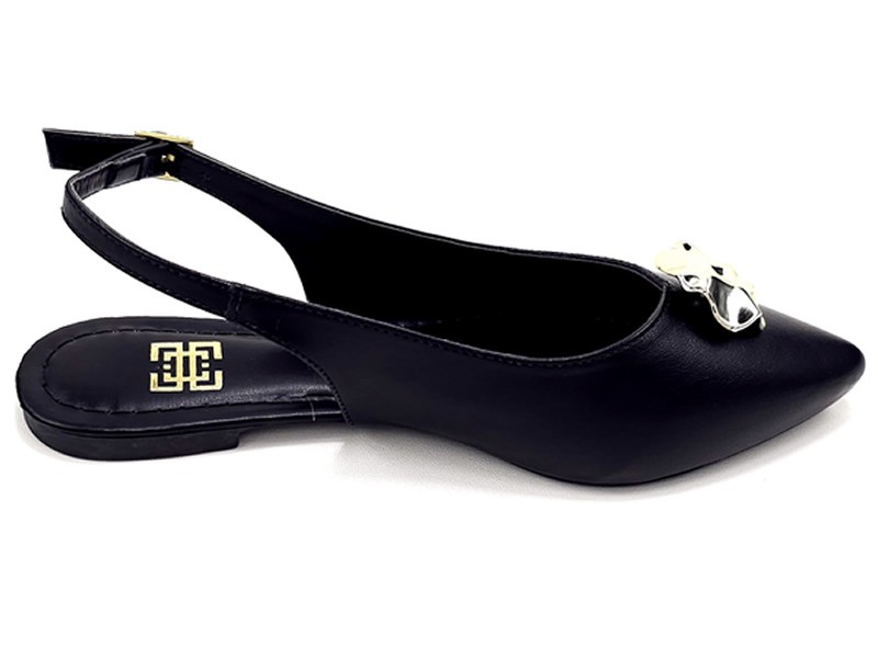 Sapatilhas Slingback Feminino Cs Preto Abs Ouro Flor