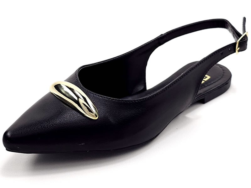 Sapatilhas Slingback feminino Cs Preto Enfeite Amêndoa