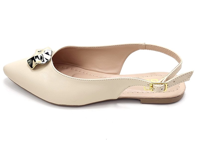 Sapatilhas Slingback Feminino Cs Creme Abs Ouro Flor
