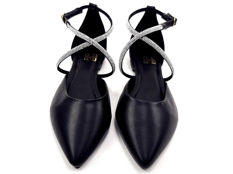 Sapatilhas Sandalia Feminina Salome com Strass Preto