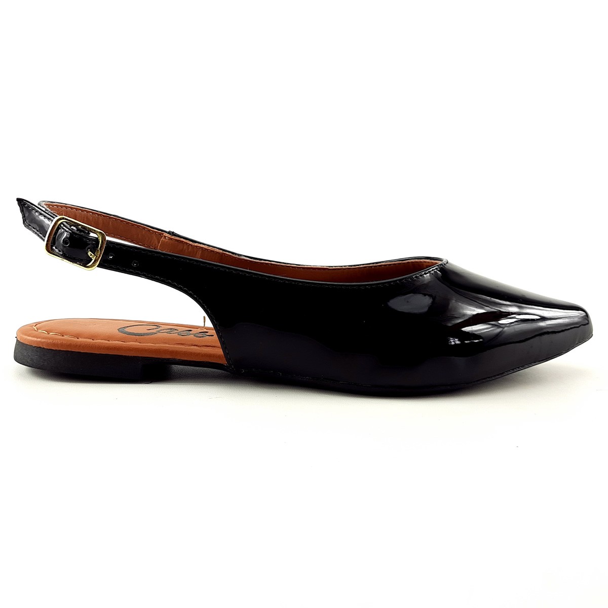 Sapatilhas Sapatilha SlingBack Verniz Preto Bico Fino