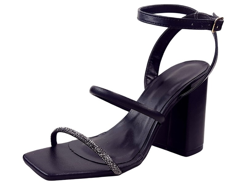 Saltos Sandália Feminina Cs Preto Strass Infinity Salto Bloco 8,5cm