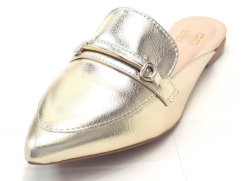 Sapatilhas Mule Feminino Cs Dourado Bridão Bico Fino